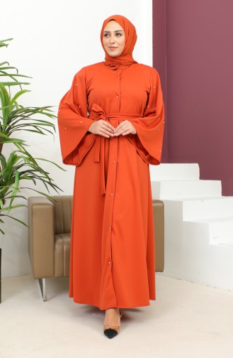 Plus Size Stone Buttoned Abaya 8028-05 Brick Red 8028-05