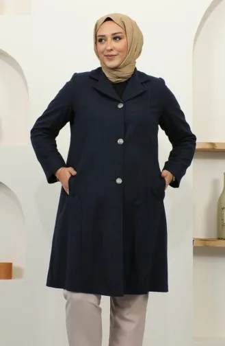 Grote Kasjmier Jas Met Knopen 1176-02 Marineblauw 1176-02