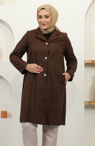 Plus Size Buttoned Cachet Coat 1176-04 Milky Coffee 1176-04