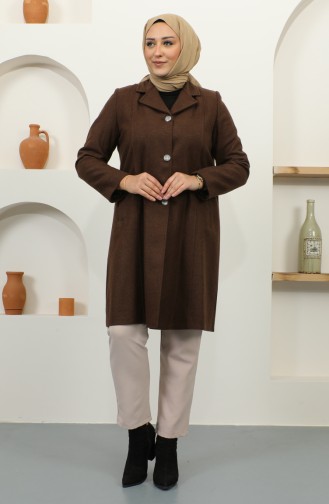 Plus Size Buttoned Cachet Coat 1176-04 Milky Coffee 1176-04