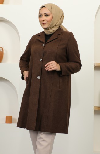 Plus Size Buttoned Cachet Coat 1176-04 Milky Coffee 1176-04