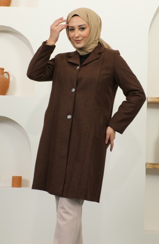 Plus Size Buttoned Cachet Coat 1176-04 Milky Coffee 1176-04