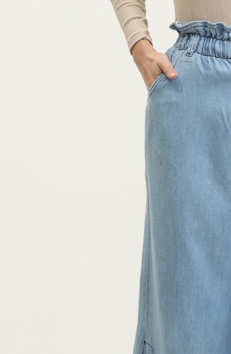 بنطال جينز بأرجل واسعة وأزرار 30051-01 لون أزرق فاتح 30051-01