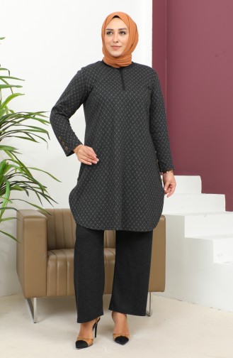 Motif Desenli Tunik Pantolon İkili Takım 2692A-01 Siyah