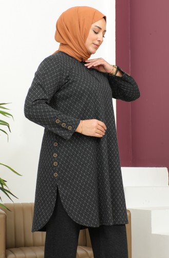 Motif Desenli Tunik Pantolon İkili Takım 2692A-01 Siyah