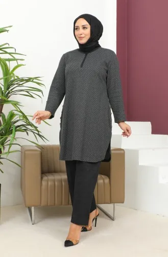 طقم ثنائي منقوش تونيك بنطلون 2692C-01 أسود 2692C-01