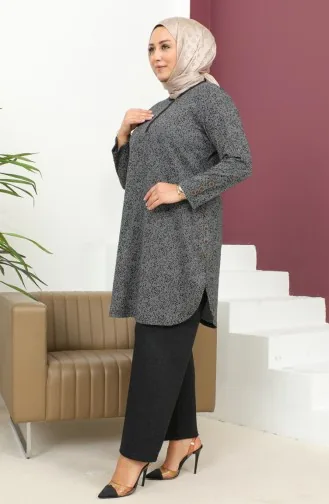 طقم ثنائي منقوش مقاس كبير 2692L-01 أسود 2692L-01