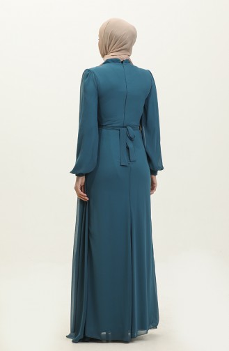 Pleated Belted Evening Dress 5711a-02 Petrol 5711A-02