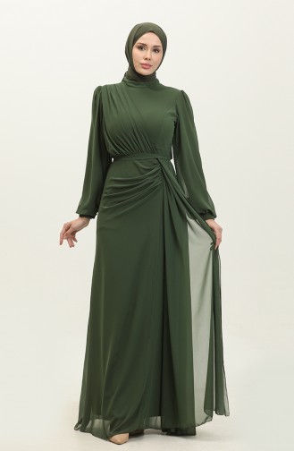 Abendkleid Mit Faltengürtel 5711A-05 Khaki 5711A-05