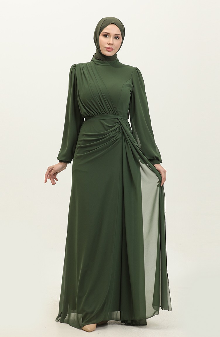 Robe De Soiree Plissee a Ceinture 5711A 05 Khaki 5711A 05 Sefamerve