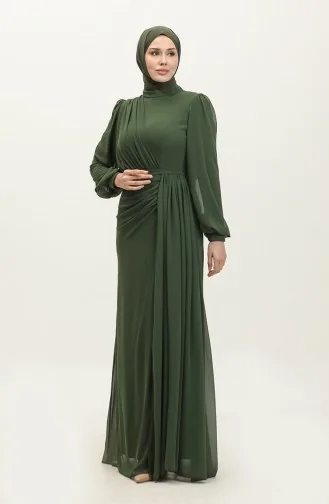 Robe De Soirée Plissée à Ceinture 5711A-05 Khaki 5711A-05