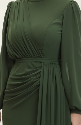 Robe De Soirée Plissée à Ceinture 5711A-05 Khaki 5711A-05