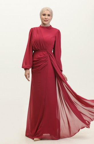 Pleated Belted Evening Dress 5711a-09 Fuchsia 5711A-09