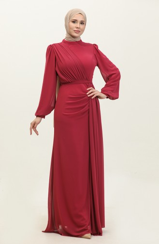 Pleated Belted Evening Dress 5711a-09 Fuchsia 5711A-09