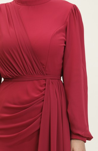 Pleated Belted Evening Dress 5711a-09 Fuchsia 5711A-09