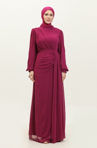 Pleated Belted Evening Dress 5711a-11 Plum 5711A-11