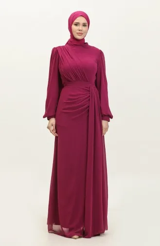 Robe De Soirée Plissée à Ceinture 5711A-11 Prune 5711A-11