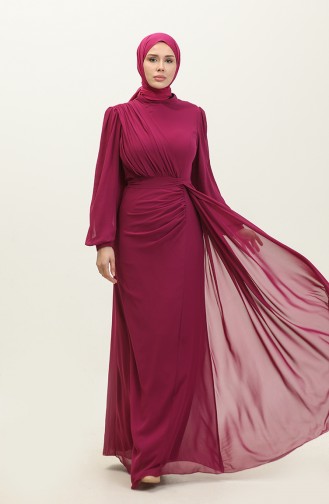 Pleated Belted Evening Dress 5711a-11 Plum 5711A-11