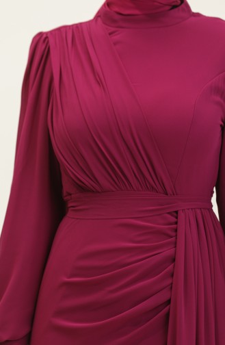 Pleated Belted Evening Dress 5711a-11 Plum 5711A-11