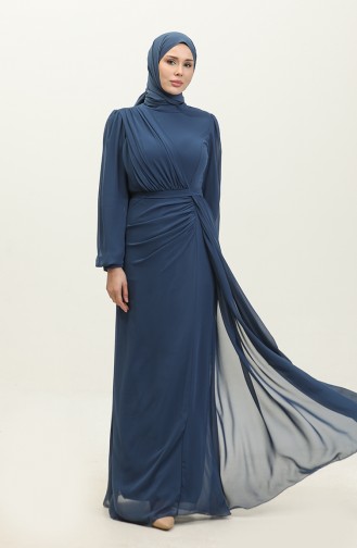 Geplooide Avondjurk Met Riem 5711A-12 Indigo 5711A-12