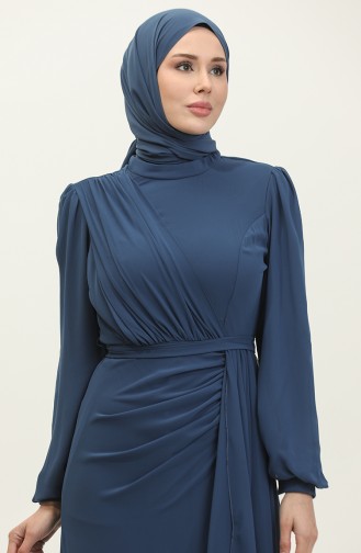 Geplooide Avondjurk Met Riem 5711A-12 Indigo 5711A-12
