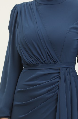 Geplooide Avondjurk Met Riem 5711A-12 Indigo 5711A-12