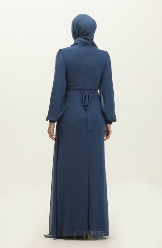 Geplooide Avondjurk Met Riem 5711A-12 Indigo 5711A-12