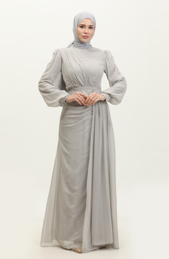 Pleated Belted Evening Dress 5711a-13 Gray 5711A-13