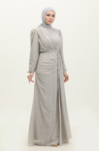 Pleated Belted Evening Dress 5711a-13 Gray 5711A-13