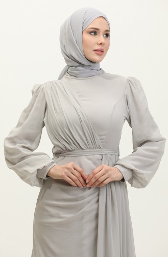 Robe De Soirée Plissée à Ceinture 5711A-13 Gris 5711A-13