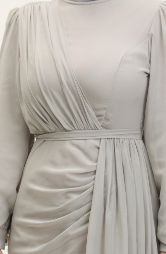 Robe De Soirée Plissée à Ceinture 5711A-13 Gris 5711A-13