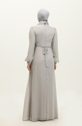 Robe De Soirée Plissée à Ceinture 5711A-13 Gris 5711A-13