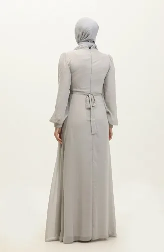Geplooide Avondjurk Met Riem 5711A-13 Grijs 5711A-13