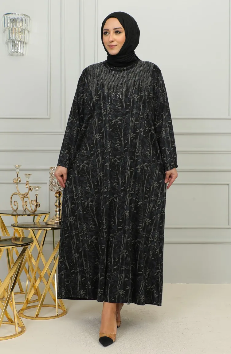 Robe à Motifs Pierre Imprimée Grande Taille 4425-02 Bleu 4425-02
