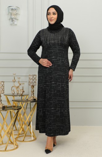 Robe à Motifs Pierre Imprimée Grande Taille 4425A-01 Bleu Marine 4425A-01