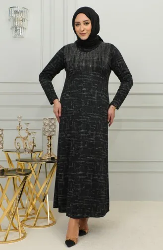Robe à Motifs Pierre Imprimée Grande Taille 4425A-01 Bleu Marine 4425A-01