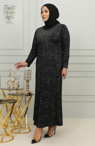 Büyük Beden Taş Baskılı Desenli Elbise 4425A-01 Lacivert