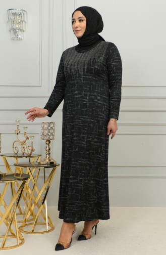 Robe à Motifs Pierre Imprimée Grande Taille 4425A-01 Bleu Marine 4425A-01