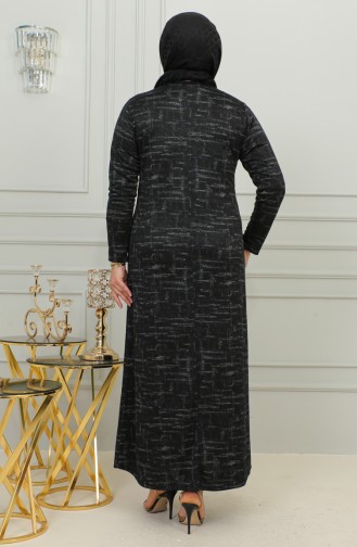 Büyük Beden Taş Baskılı Desenli Elbise 4425A-01 Lacivert