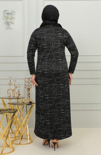Büyük Beden Taş Baskılı Desenli Elbise 4425A-03 Kahverengi