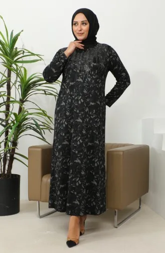 Robe à Motifs Imprimé Pierre Grande Taille 4425B-01 Bleu Marine 4425B-01