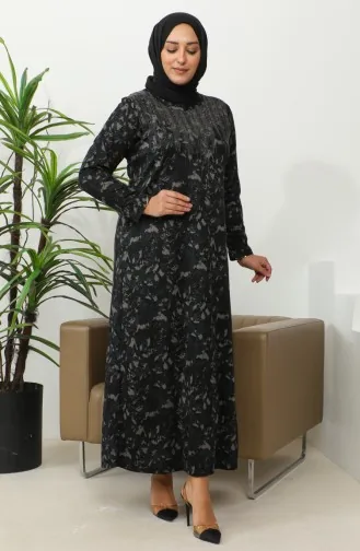 Robe à Motifs Imprimé Pierre Grande Taille 4425B-01 Bleu Marine 4425B-01