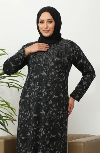 Robe à Motifs Imprimé Pierre Grande Taille 4425B-01 Bleu Marine 4425B-01