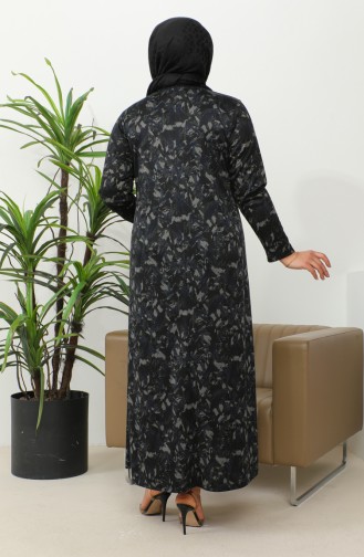 Büyük Beden Taş Baskılı Desenli Elbise 4425B-01 Lacivert
