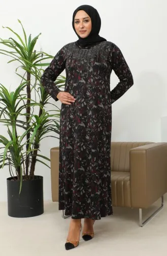 Robe à Motifs Imprimé Pierre Grande Taille 4425B-02 Rouge Claret 4425B-02