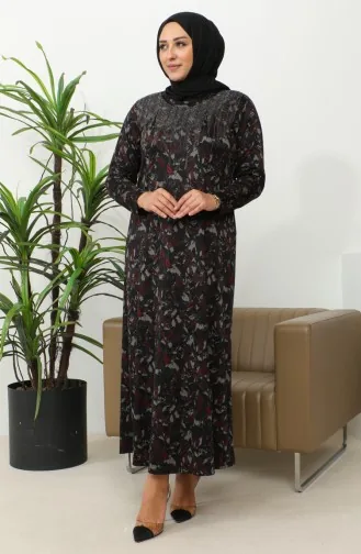 Robe à Motifs Imprimé Pierre Grande Taille 4425B-02 Rouge Claret 4425B-02