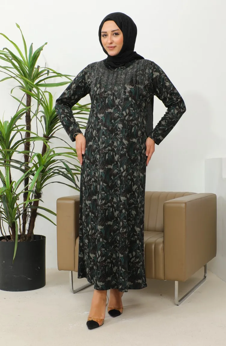Robe à Motifs Pierre Imprimée Grande Taille 4425B-04 Vert 4425B-04