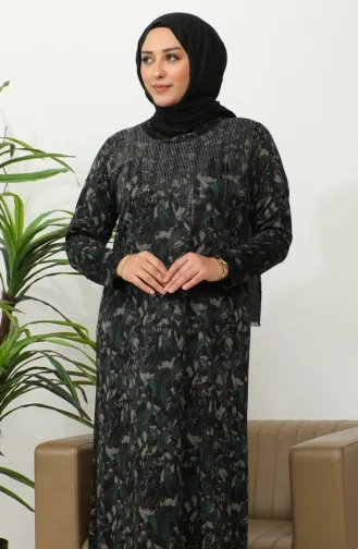 Robe à Motifs Pierre Imprimée Grande Taille 4425B-04 Vert 4425B-04