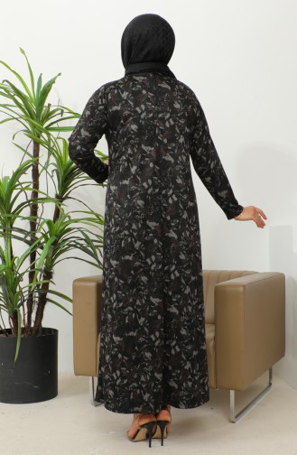 Büyük Beden Taş Baskılı Desenli Elbise 4425B-05 Kahverengi