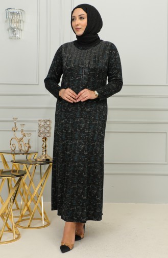 Robe à Motifs Pierre Imprimée Grande Taille 4425C-02 Vert 4425C-02